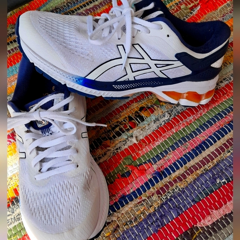 Asics White and Blue Running Shoes